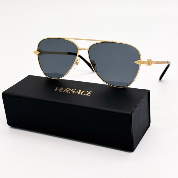 NEW VE2283 1002/87 VERSACE GOLD GREY AVIATOR SUNGLASSES VERSACE VE2283 100287 - Picture 1 of 10